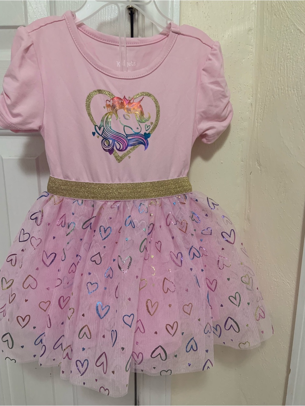 Kidgets Pink Unicorn Tutu Dress with Gold Waistband